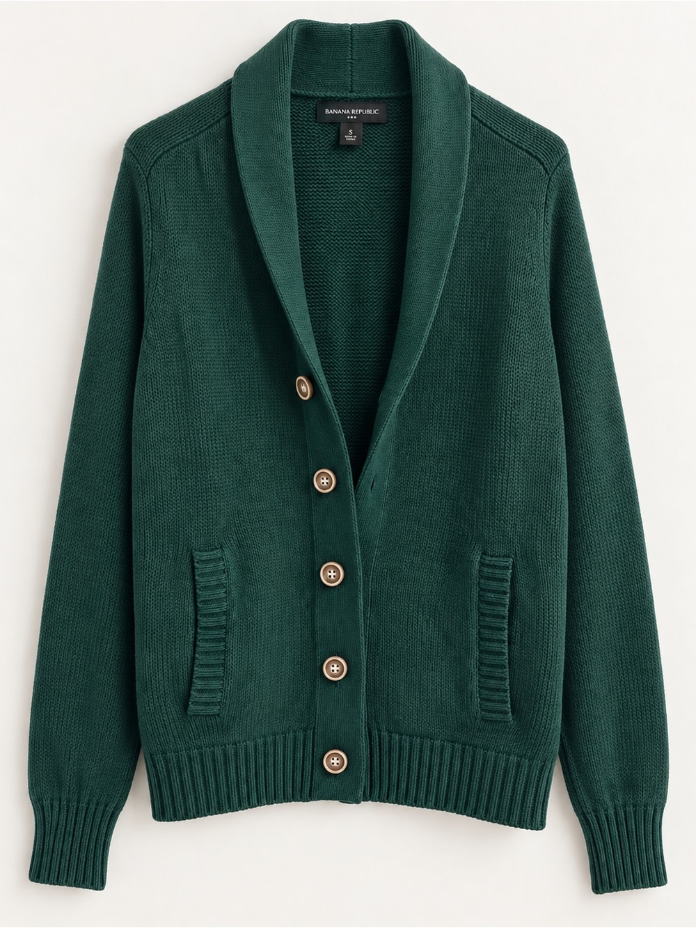 Banana Republic Size S Forest Green Shawl Collar Cardigan Sweater Preppy Cozy